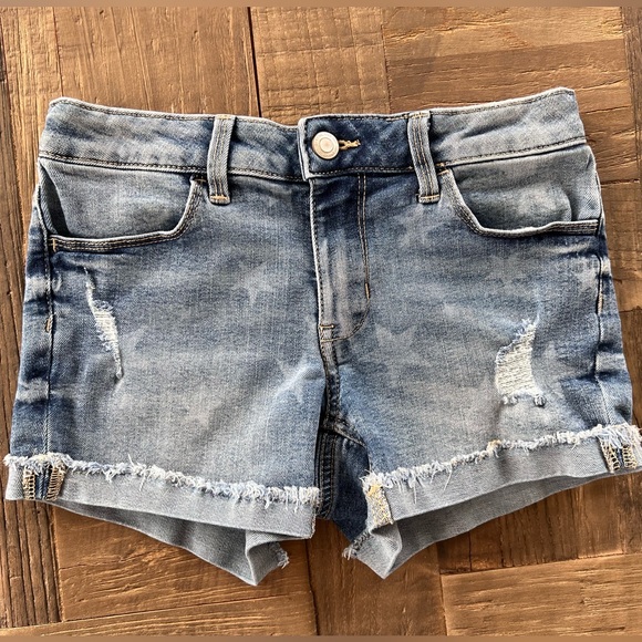 SO Blue Distressed Kids denim Girls Shorts with stars & frayed cuffed hem 10 - Picture 13 of 16